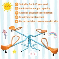 4-Seat 360° Rotating Teeter Totter Kids Seesaw Home Playground Blue Orange