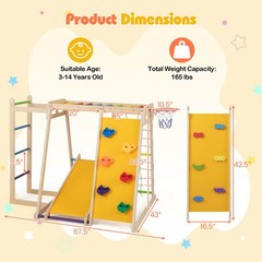 6-in-1 Jungle Gym w/Slide Rock Climbing Basketball Hoop Monkey Bar Rope Net
