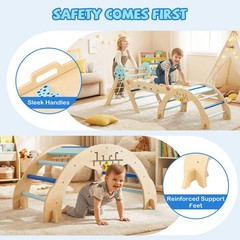 Pikler Triangle Set, 13 in 1 Astronaut Theme Foldable Wooden Montessori Toddl…