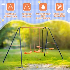 Double Swing Set Garden Swing Slider Set with 2 Swing Seats with 1 Seesaw