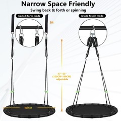 ZBZBML 40 Inch Black Hanging Tree Swing with Detachable Frame,PP Mat,Adjustab…