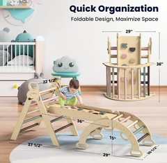 BlueWood Pikler Triangle Set, 7-in-1 Foldable Wooden Toddler Climbing Toys