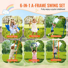 6-In-1 Swing Set for Backyard, Metal Outdoor Swing Set with 440 Lbs. Capacity, 2