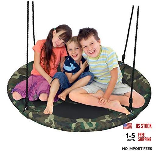 Tree Swing, 40 Inch Round Flying Saucer Swing for Kids Backyard Camo Green