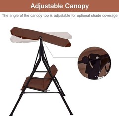 2-Person Steel Frame Outdoor Porch Swing with Cushions & Adjustable Canopy