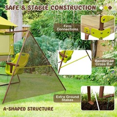 4-in-1 Kids Outdoor Metal Playset with Covered Playhouse Fort, Slide & Ladder