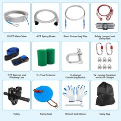 120FT ZipLine for Backyard – Up To 400LBS Quickly Tighten Zip Line Kits