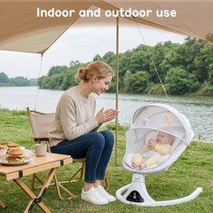 Electric Baby Swing Remote Control 5 Speeds Detachable Seat Grey 0-12M