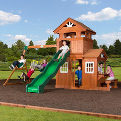 Backyard Discovery Shenandoah Cedar Wood Swing Set with Wave Slide, Raised Clubh