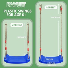 Plastic Swing Seat with Adjustable Rope, 220 lb Capacity Blue