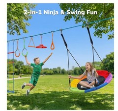 Hapfan 50FT Ninja Warrior Obstacle Course Swing Set Kids Yard Playset Outdoor