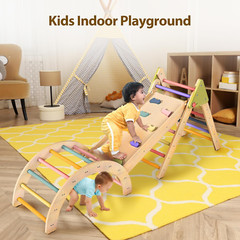 Pikler Triangle Set Montessori Toddler Climbing Toys Indoor, Foldable Climbin…