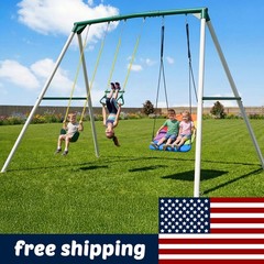 9.5ft Large Metal Swing Set Heavy Duty Kids Adult Outdoor Swing Set with 3 Swing