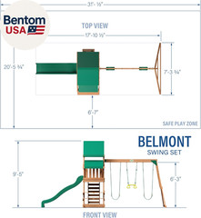 Belmont Cedar Wood Swing Set with Wave Slide, Play Deck, Rock Wall Ladder, Snack