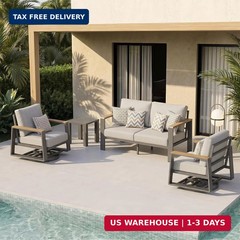 Aluminum Outdoor Patio Furniture Set, 4-Piece Patio Conversation Set with 5″ Thi