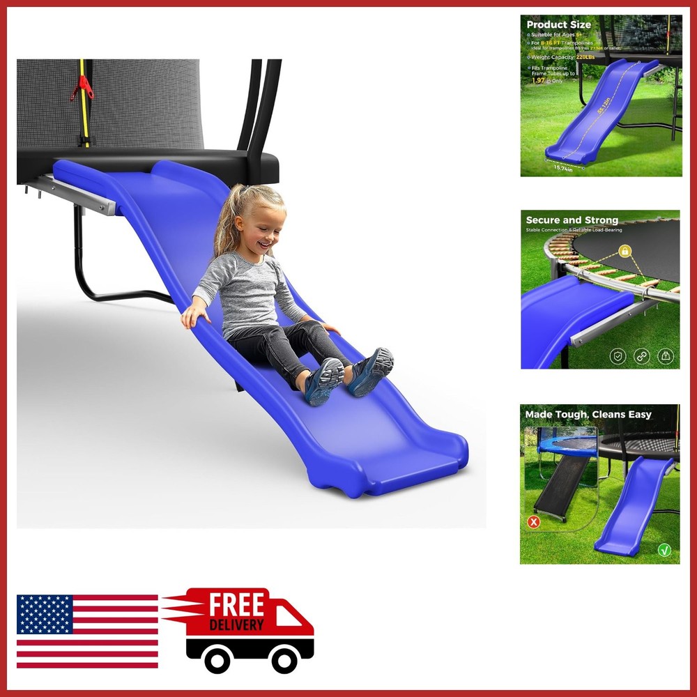 Blue Trampoline Slide for Kids 6+ Heavy Duty Outdoor Slide 220 LBs Capacity