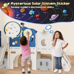 12-in-1 Toddler Slide Playset – Astronaut Theme, Basketball Hoop & Ring Toss, Ag