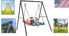 440lbs Heavy Duty Swing Set with 60″ Rainbow Platform for Ultimate Family Fun