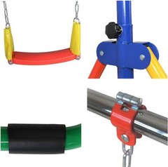 Adjustable Kids Gymnastics Bar Set w/ Swing, Rings, Hoop – Home Training & Fun