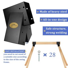 Heavy Duty Swing Set Brackets for A-Frame – 2 Pack with Mounting Hardware, Black