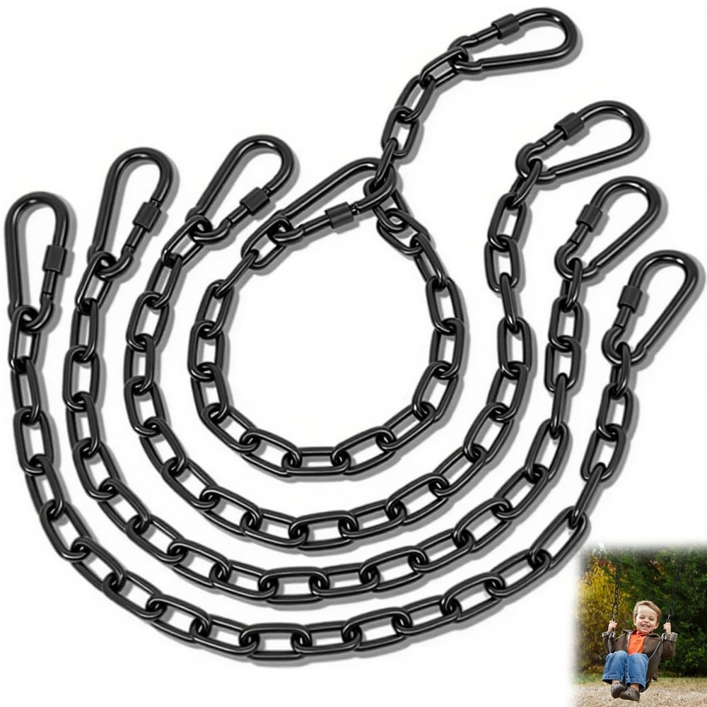 4 Pack 25in Heavy Duty Swing Chains with 8 Carabiners, Black Stainless Steel …