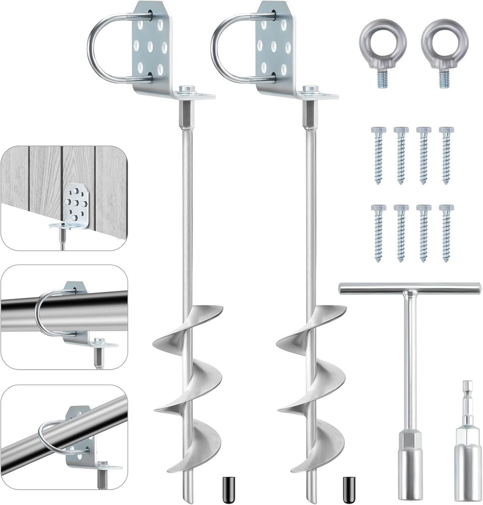 Swing Set Anchors 20″ Heavy Duty Ground Anchors Screw in with L-Brackets & Drill