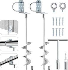 Swing Set Anchors 20″ Heavy Duty Ground Anchors Screw in with L-Brackets & Drill