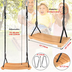 Wooden Swing Seat, Hanging Tree Swing with Adjustable Nylon Rope, Outdoor Wood S
