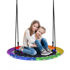 2-Person Flying Saucer Tree Swing Metal Patio Swing with Multi-Colored LED Light