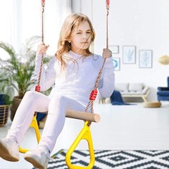 TRAPEZE SWING BAR Wooden with Plastic Gym Rings for Playground Children PELLOR