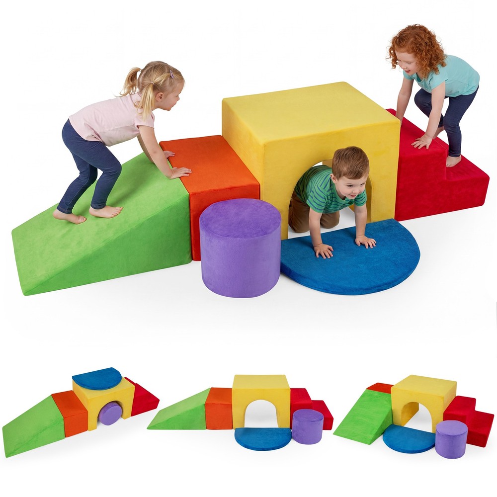 6PCS Kids Foam Climbing Blocks, Velvet Indoor Climb & Crawl Activity Playset
