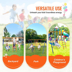 6-In-1 Swing Set for Backyard, Metal Outdoor Swing Set with 440 Lbs. Capacity, 2