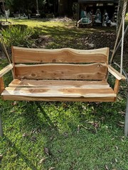 Unique Live Edge Red Cedar Wood Porch Swing with Hand Spliced Rope