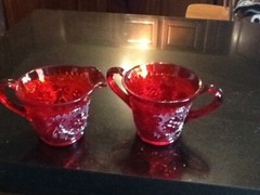 Tiara Indiana Glass Ruby Red Sugar And Creamer Set