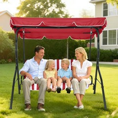 3-Seat Patio Swing: Adjustable Canopy, Heavy-Duty Steel, Waterproof Cushions