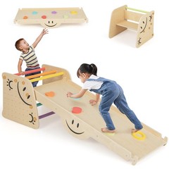 Wooden Climbing Toy Triangle Climber Set of 2 w/Seesaw Dual-sided Ramp Indoor