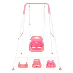 3-in-1 Toddler Swing Set, Indoor & Outdoor Baby Swing Heavy Duty Swing Set Pink