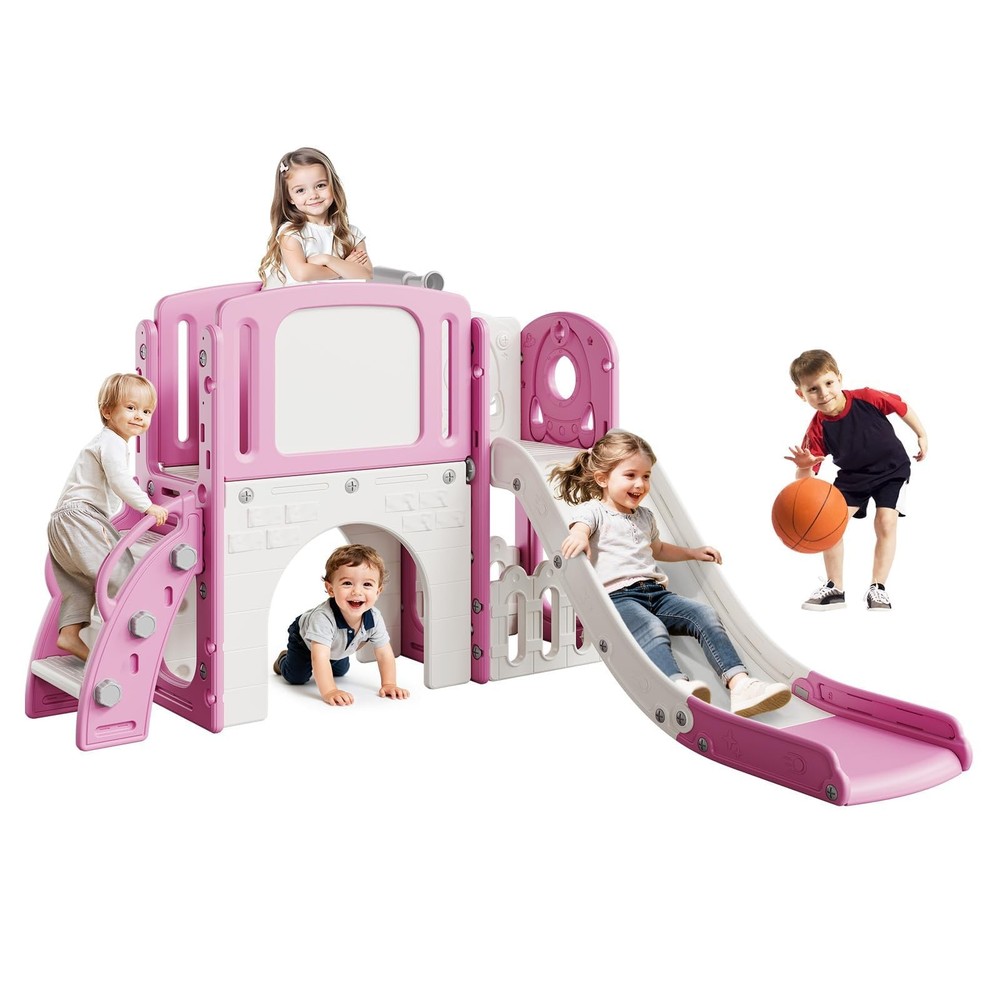 Kids Playground Backyard Set,8-in-1 Toddler Slide Playset with Climber, Baske…