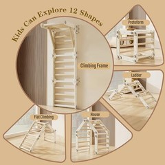 Pikler Triangle Set Foldable Montessori Climber Gray