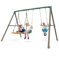 660lb 7.3ft Heavy-Duty Metal Frame Swing Set w/3 Swings for Kids Outdoor Playset