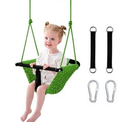Hi-Na Swing Seats for Kids, Baby, Hand-Made Net Swing with Adjustable Green
