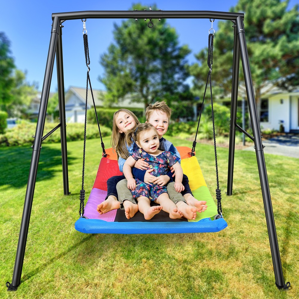 440lbs Heavy Duty A-Frame Metal Swing Set with 60″ Platform Swing for Backyard