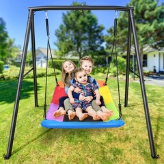 440lbs Heavy Duty A-Frame Metal Swing Set with 60″ Platform Swing for Backyard