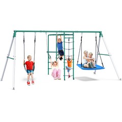 Large Metal Swing Set Backyard Playground Set Swings Set for Kids Outdoor 2 Seat