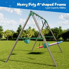 660lb 7.3ft Heavy-Duty Metal Frame Swing Set w/3 Swings for Kids Outdoor Playset