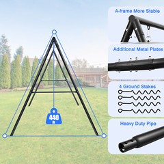 440lb Metal Platform Swing Set with 3 Seats Heavy Duty Swing Stand Kids Backyard
