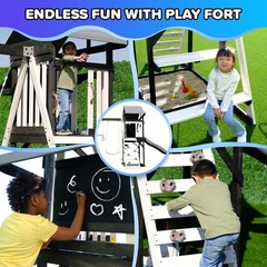 Wooden Swing Set 2 Swings Trapeze Play Fort Rock Climber Bench Slide Sandbox