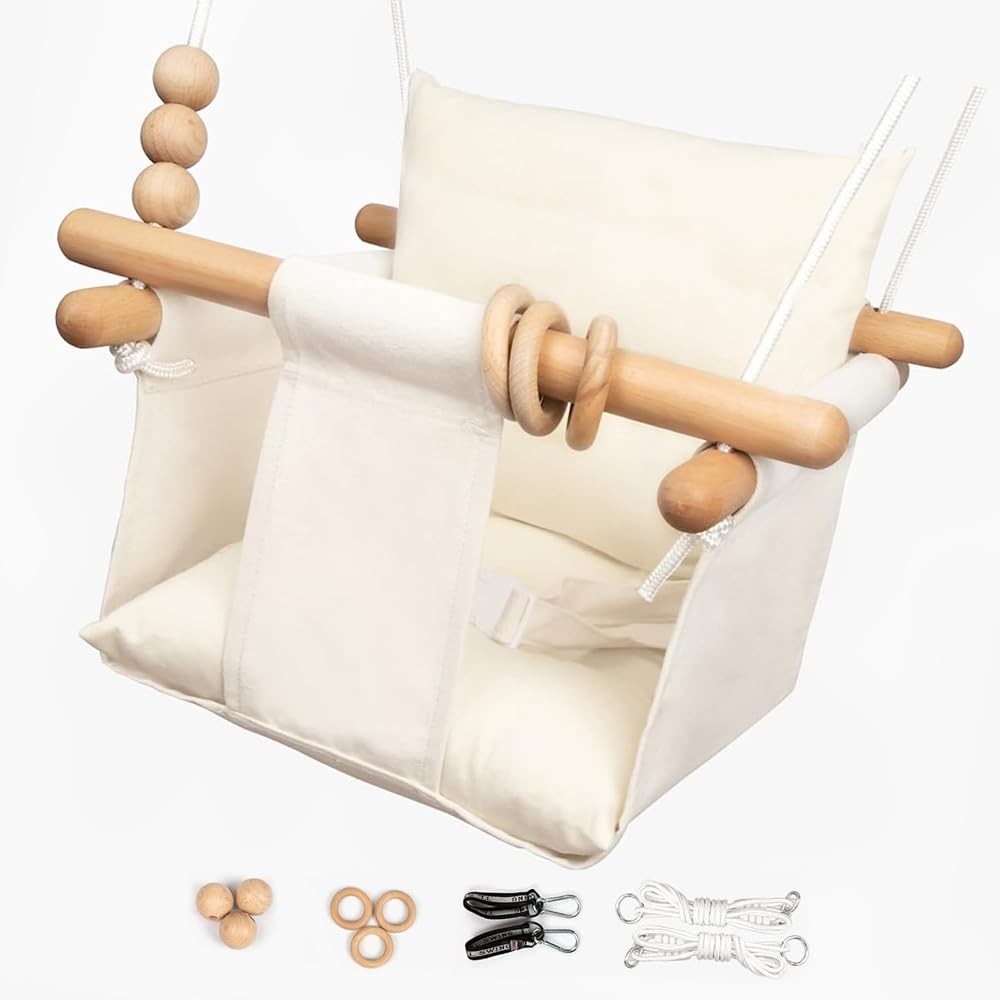 Baby Swing Outdoor Indoor Toddler Swing Seat with Safety Belt, Canvas Hanging…
