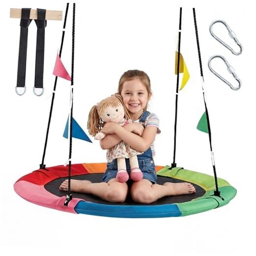 Saucer Tree Swing for Kids & Adults, Heavy Duty Round 40 Inch Multicolored