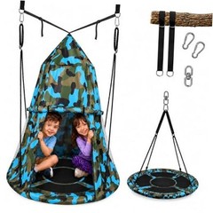 40″ Kids Hanging Tent Swing, Outdoor Saucer Swing with Hang Kit and Cammo